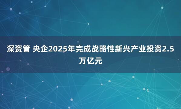 深资管 央企2025年完成战略性新兴产业投资2.5万亿元